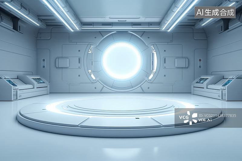 【AI数字艺术】3D渲染未来科技实验室展示平台图片素材