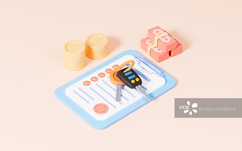 汽车抵押租赁买卖概念图3D渲染图片素材