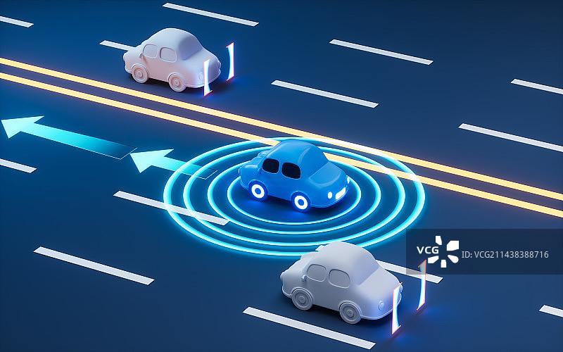 无人驾驶自动驾驶技术概念3D渲染图片素材