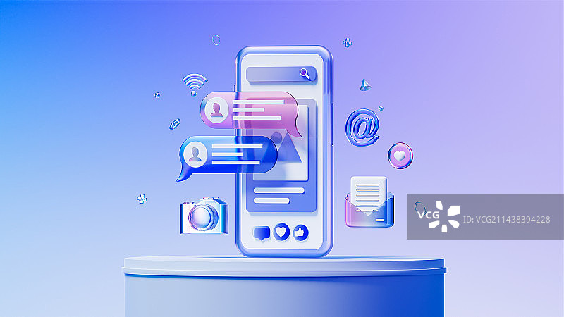 3D渲染移动端社交媒体主题插画图片素材