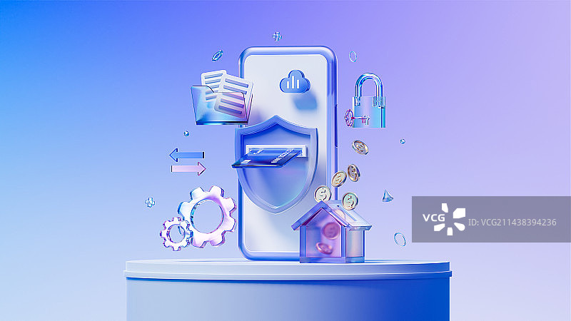 3D渲移动端智能保险理财主题插画图片素材