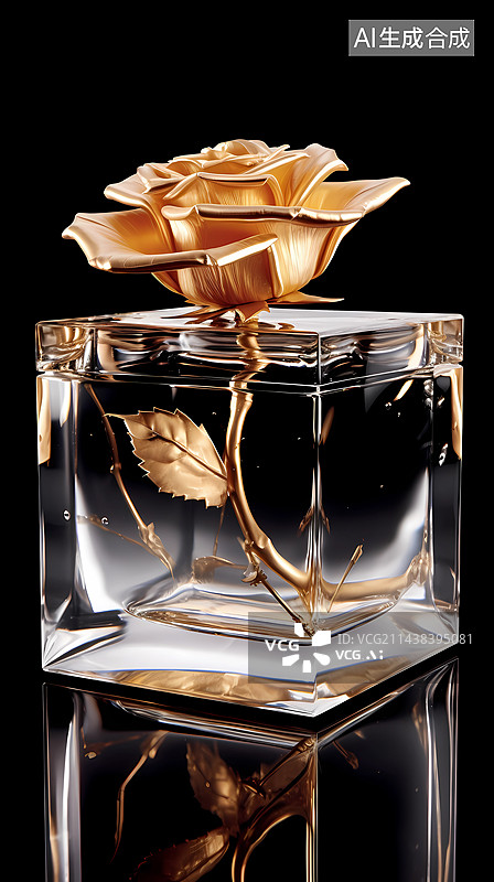 【AI数字艺术】虚拟植物数字花卉-金色玫瑰图片素材