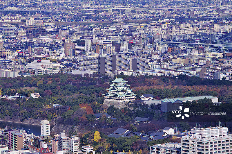 名古屋城和名古屋市区，位于爱知县图片素材
