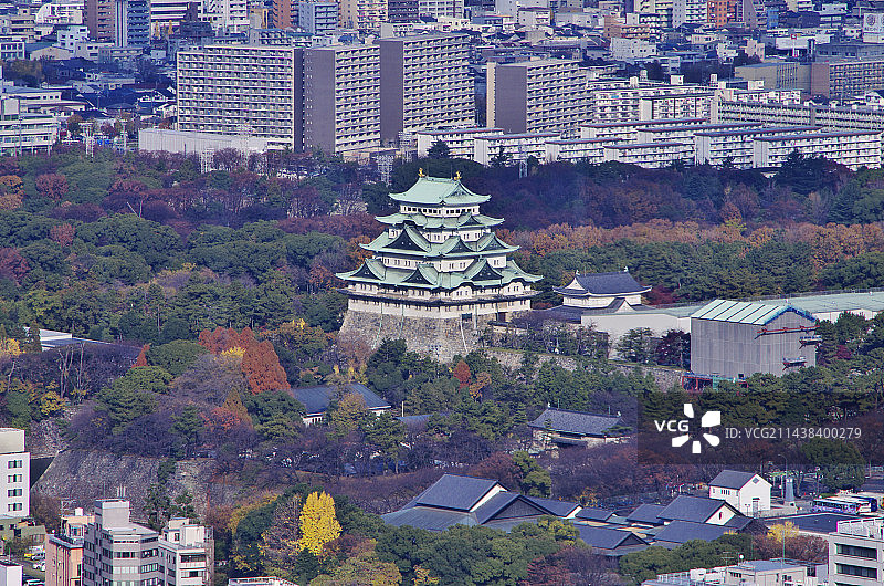 名古屋城和名古屋市区，位于爱知县图片素材