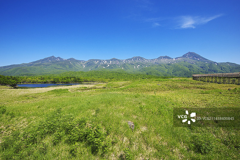 北海道斜里郡斜里町的知床山脉和知床五湖图片素材