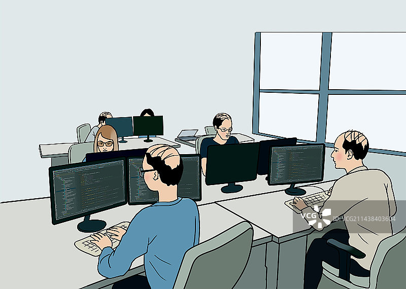 程序员白领办公室办公上班工作插画图片素材