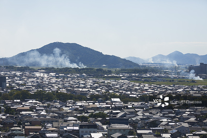 从彦根城眺望彦根市，日本滋贺县图片素材