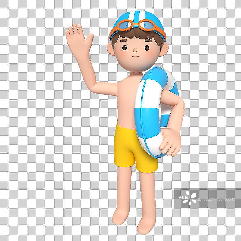 3D建模渲染卡通可爱游泳男孩图片素材
