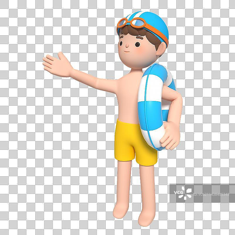 3D建模渲染卡通可爱游泳男孩图片素材