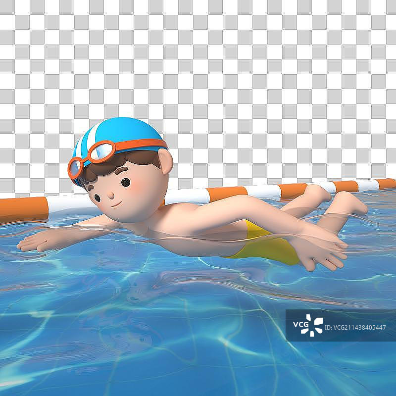 3D建模渲染卡通可爱游泳男孩图片素材