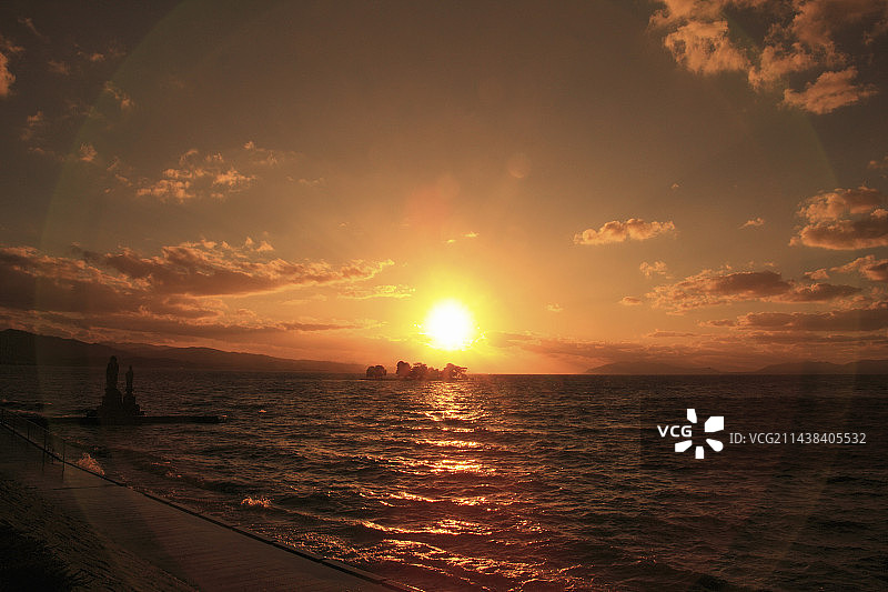 日本岛根县松江市宍道湖日落图片素材