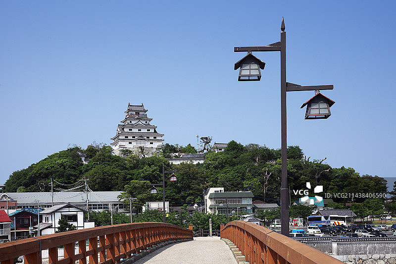 佐贺县唐津城及城桥。图片素材