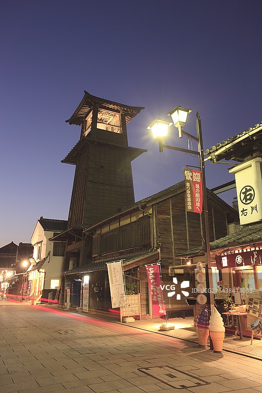 日本埼玉县川越市时之钟夜景图片素材