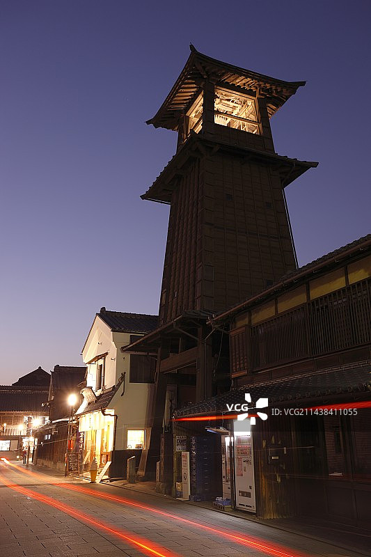 日本埼玉县川越市时之钟夜景图片素材