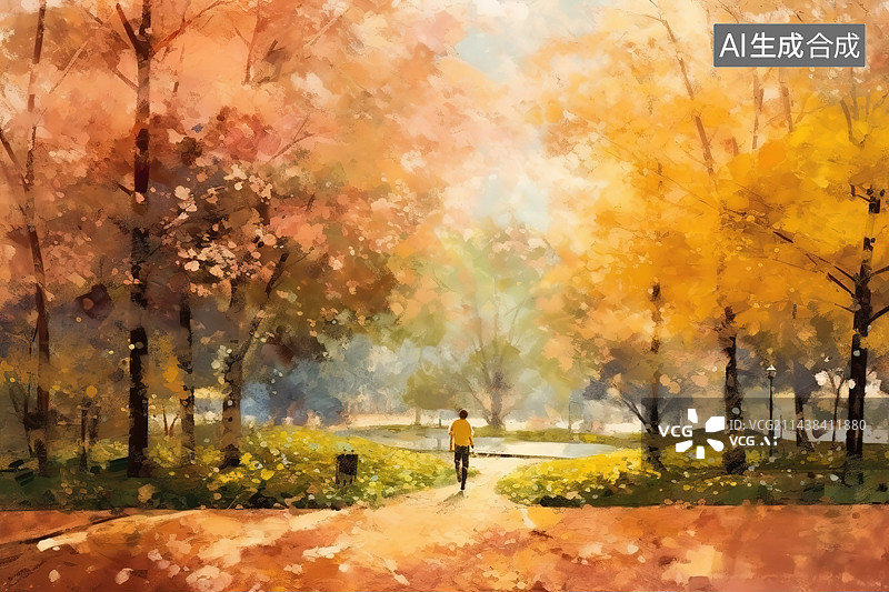 【AI数字艺术】秋天公园里的树木图片素材