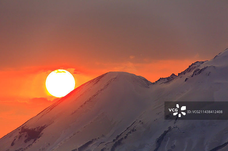 日本青森县岩木山日落图片素材