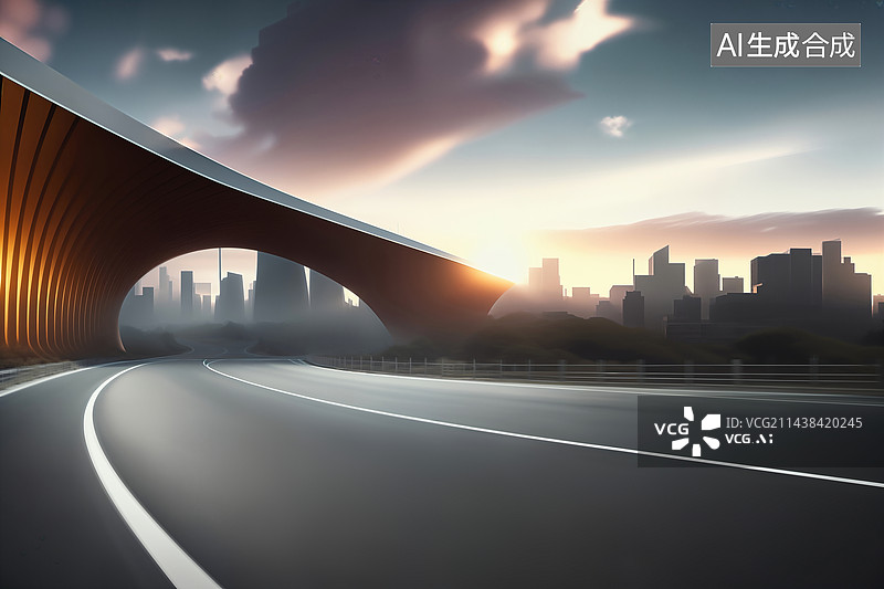【AI数字艺术】未来派风格城市道路（汽车广告背景图））图片素材