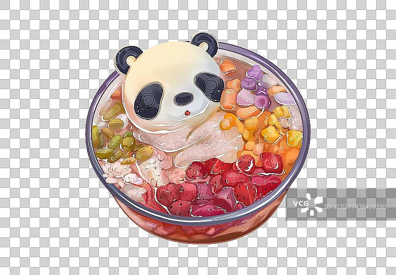 一个熊猫头泡在冰粉里碗里图片素材
