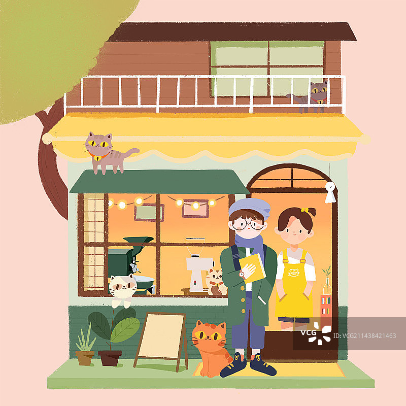 情侣猫咪咖啡店图片素材