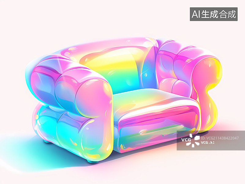 【AI数字艺术】创意荧光发光透明彩色彩虹艺术感沙发家具图片素材