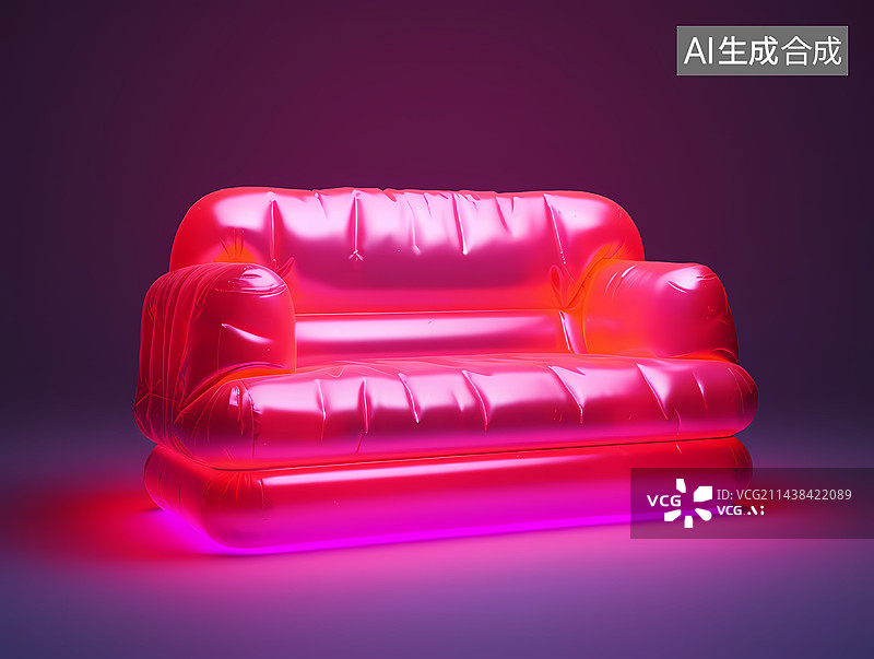 【AI数字艺术】创意荧光红发光透明彩色炫酷艺术感沙发家具图片素材