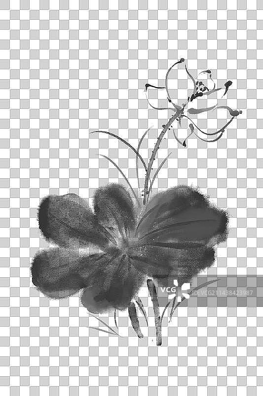 中国风水墨风写意国画荷花，荷叶，夏天插画图片素材