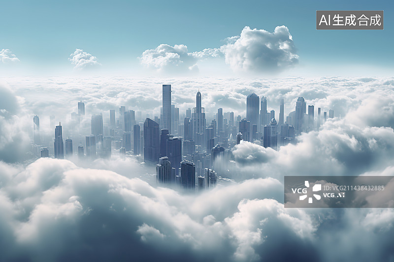 【AI数字艺术】云雾中的城市图片素材