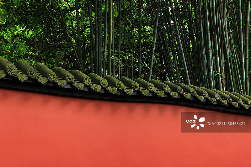 武侯祠的红墙绿竹图片素材