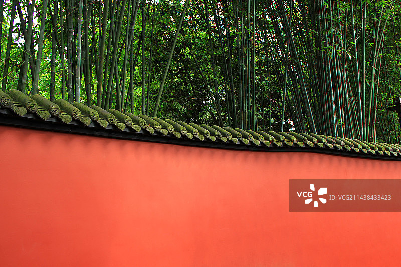 武侯祠的红墙绿竹图片素材