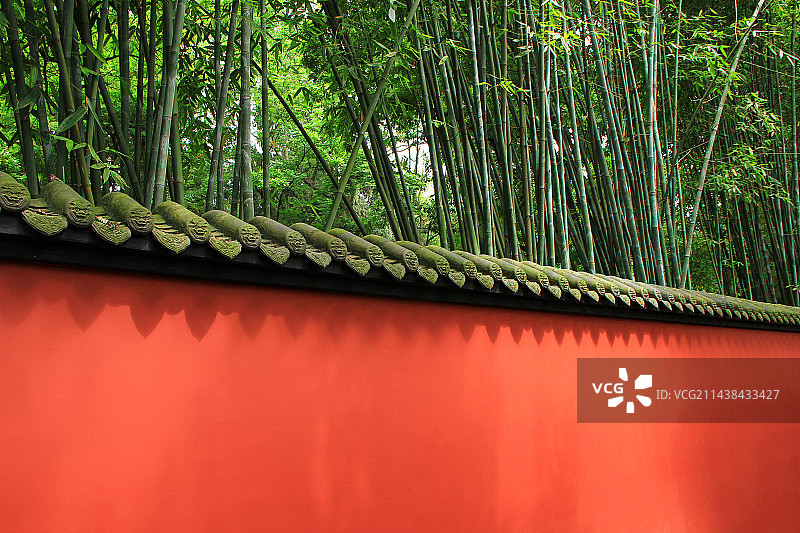 武侯祠的红墙绿竹图片素材