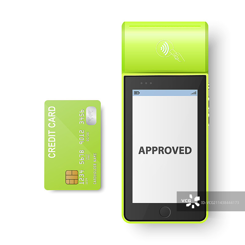 3D绿色NFC支付机已批准图片素材
