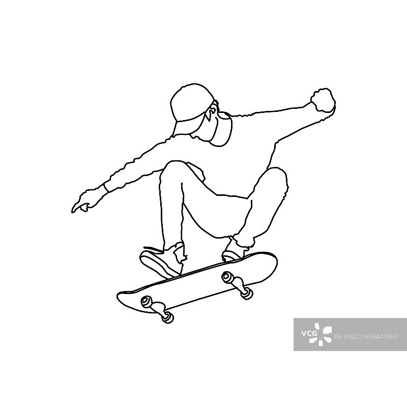 跳跃滑板男子线性绘画设计图片素材