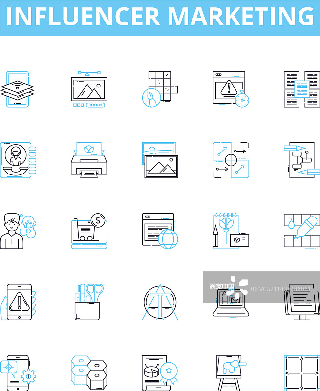 影响者营销线图标集图片素材