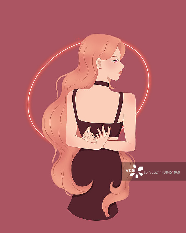 霓虹黑色连衣裙少女图片素材