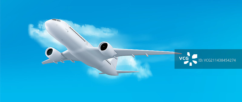 3D飞机在空中飞行逼真旅行喷气机图片素材
