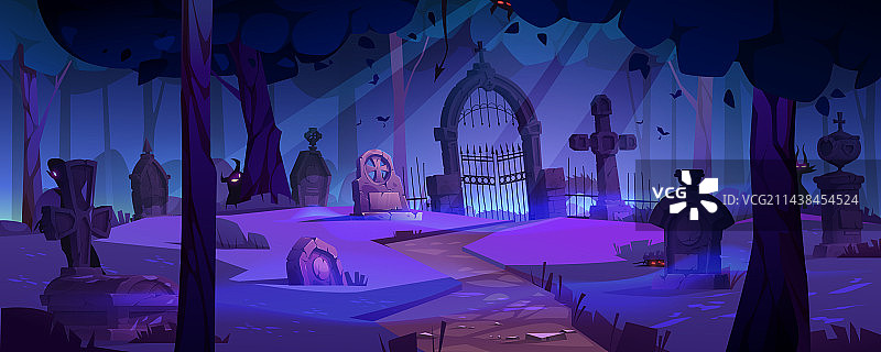 夜晚惊悚万圣节墓地卡通图片素材