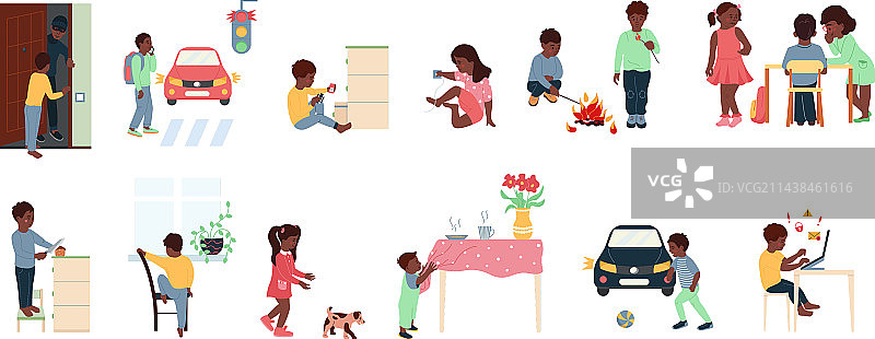 儿童安全彩色扁平图标图片素材