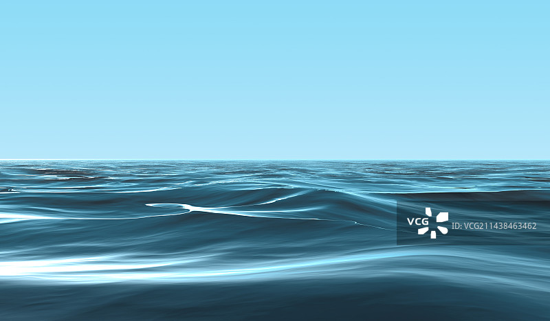 蓝色背景下的水特写镜头，蓝色海面上概念发光科技物体图片素材