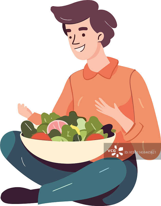 吃健康素食美食的微笑男人图片素材