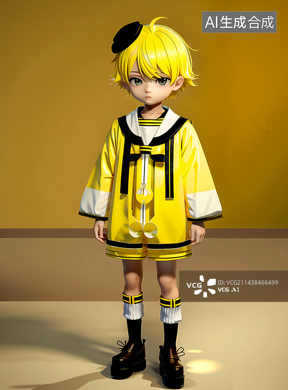 【AI数字艺术】站立的可爱的正太男孩海军服服装图片素材