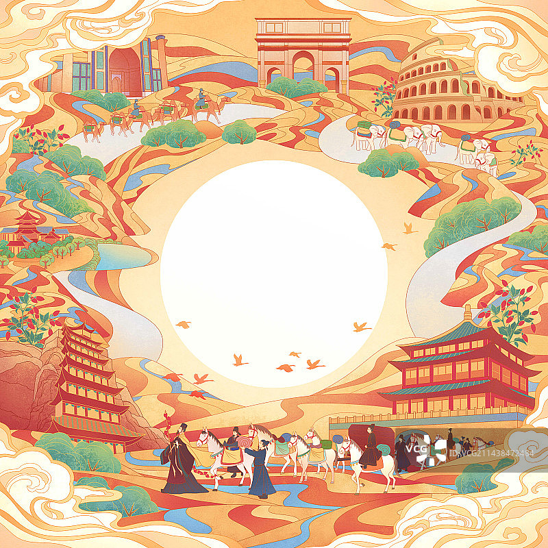 丝绸之路国风插画图片素材
