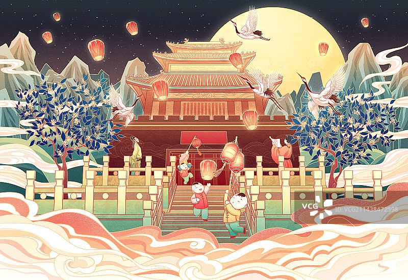 中秋国风插画图片素材