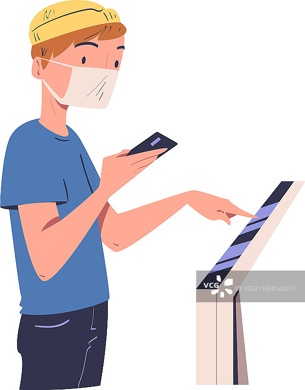 戴口罩使用信息板的男人图片素材
