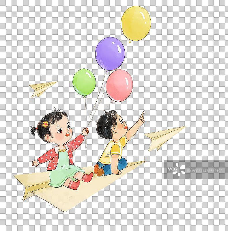 坐在纸飞机上的儿童插画图片素材