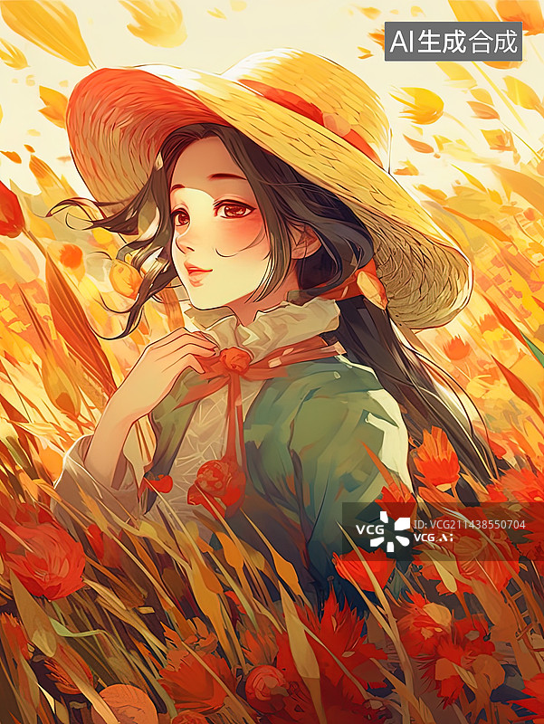 【AI数字艺术】戴着草帽的女孩子图片素材