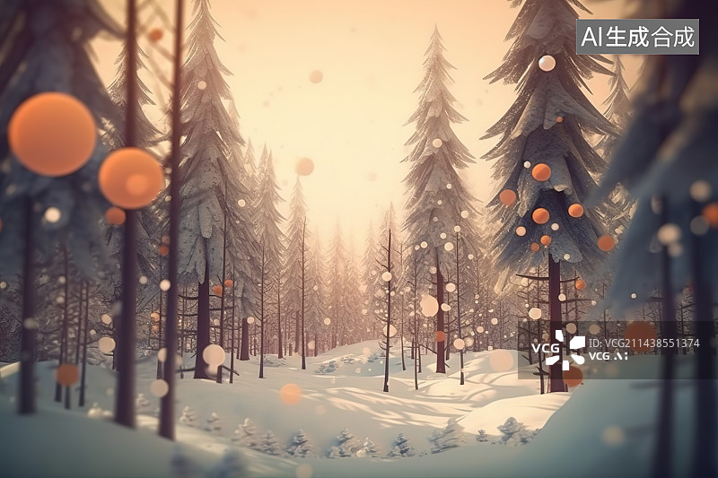 【AI数字艺术】雪地上的树木图片素材