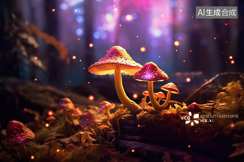 【AI数字艺术】森林蘑菇特写镜头图片素材