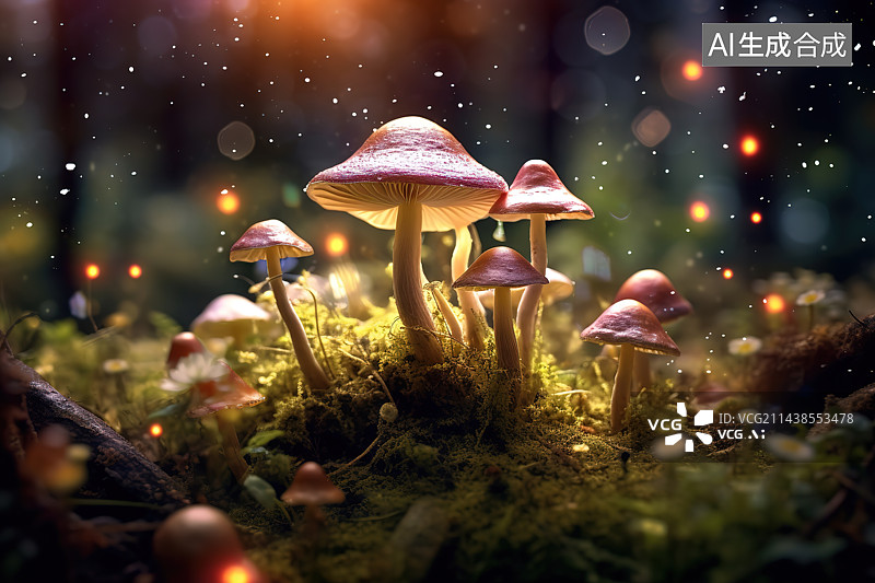 【AI数字艺术】森林蘑菇特写镜头图片素材