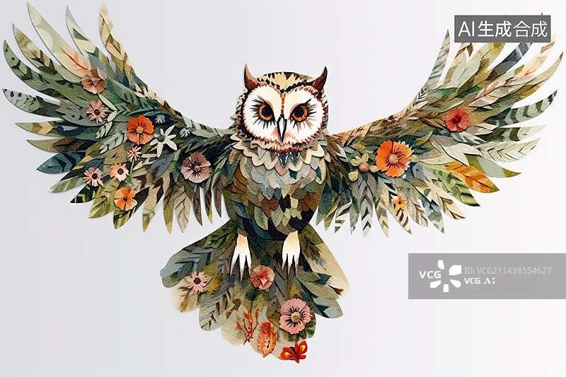 【AI数字艺术】白色背景下猫头鹰的特写镜头图片素材
