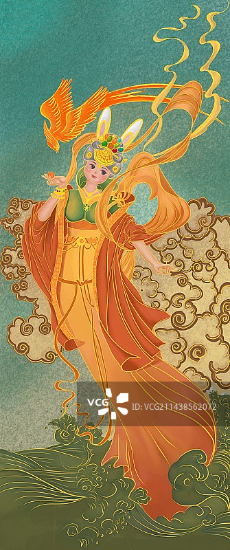 国风兔女与火凤图片素材